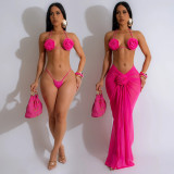 Women Multi-Color Sexy Backless Halter Neck Bikini Three-Piece