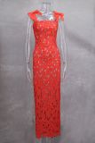 Women Spring and Summer Bow Embroidered Hollow Bodycon Dress