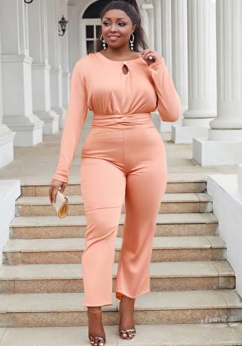 Plus Size Women Elegant Stretchy Hollow Wide Leg Jumpsuit