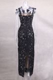 Women Spring and Summer Bow Embroidered Hollow Bodycon Dress