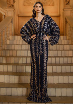 Women long-sleeved v-neck Bodycon sequins Formal Party Fishtail Evening Dress