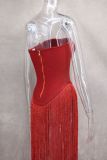 Spring Summer Style Tassel Trimmed Sexy Slimming Zipper Strapless Dress