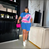 Women Summer Round Neck Beaded Short Sleeve Top Shorts Casual Two Piece Set
