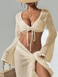 Women Summer Beach Holidays Lace-Up Long Sleeve Top