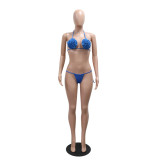 Women Multi-Color Sexy Backless Halter Neck Bikini Three-Piece