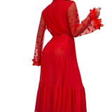 Women Heart Print Mesh Robe Nightgown Sexy Lingerie Two Piece Set