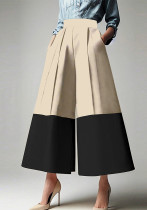Women Elegant Color Block High Waist Pants