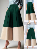 Women Elegant Color Block High Waist Pants