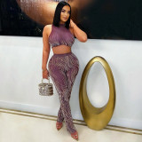 Women Round Neck Sexy Sleeveless Crop Top and Pants Two Piece Set