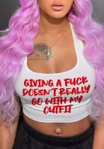 Women Summer Sexy Letter Printed U-neck Top Women Summer Sexy Letter Printed U-neck Top