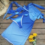 Women Gradient Blue Sexy Bikini Swimsuit Three-Piece