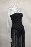 Spring Summer Style Tassel Trimmed Sexy Slimming Zipper Strapless Dress