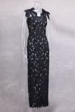 Women Spring and Summer Bow Embroidered Hollow Bodycon Dress