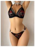 Women Summer Lip Embroidery Sexy Lingerie Two Piece Set