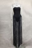 Spring Summer Style Tassel Trimmed Sexy Slimming Zipper Strapless Dress
