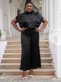 Plus Size Women Flying Sleeve Top and Wide Leg Pants Two Piece Set