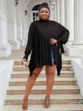 Plus Size Women Solid Long Sleeve Tassel Dress
