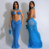 Women Multi-Color Sexy Backless Halter Neck Bikini Three-Piece
