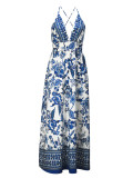 Women Elegant V Neck Cross Print Dress