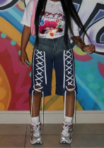 Women Retro Lace-Up Street Stretchy Washed Denim Shorts Women Retro Lace-Up Street Stretchy Washed Denim Shorts