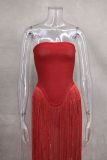Spring Summer Style Tassel Trimmed Sexy Slimming Zipper Strapless Dress