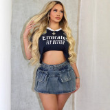 Women's high waist multi-pocket pleated Denim skirts