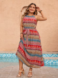 Plus Size Women printed spring and summer Halter Neck sleeveless dress