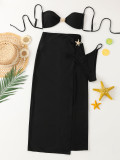 lace-up slit long skirt sexy bikini Three-Piece swimsuit for women