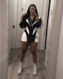 Autumn Sexy Sports Style Loose Casual Contrast Color Long Sleeve Jacket Short Skirt Women Two Piece Set