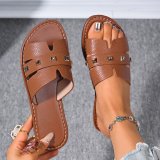 Plus Size Women's Solid Color Summer Flat Slippers Casual Open Toe Sandals