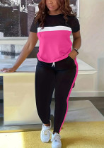 Women's Casual Striped Round Neck Short Sleeve Top Pants Set