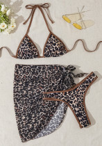 leopard triangle cup print lace-up cover-up sexy Three-Piece swimsuit for women leopard triangle cup print lace-up cover-up sexy Three-Piece swimsuit for women