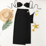 lace-up slit long skirt sexy bikini Three-Piece swimsuit for women