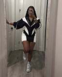 Autumn Sexy Sports Style Loose Casual Contrast Color Long Sleeve Jacket Short Skirt Women Two Piece Set