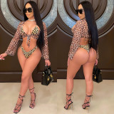 Women Leopard Print Three-Piece Swimsuit