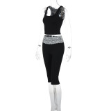 Women Summer Crop Top and Pants Two Piece Set