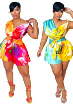 Fashion women's sexy Hollow Back Slash Shoulder print Casual Jumpsuit Fashion women's sexy Hollow Back Slash Shoulder print Casual Jumpsuit