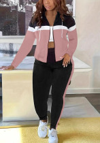 Fashion Women Patchwork Casual Sports Hooded Jacket Pants Set