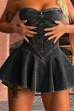 Women's Sleeveless Fashion Chic Denim sexy a-line mini dress
