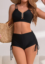 Straps drawstrings Square Leg swim trunks Two Pieces bikini swimsuit for women Straps drawstrings Square Leg swim trunks Two Pieces bikini swimsuit for women