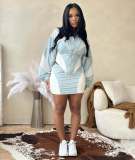 Autumn Sexy Sports Style Loose Casual Contrast Color Long Sleeve Jacket Short Skirt Women Two Piece Set