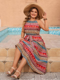 Plus Size Women printed spring and summer Halter Neck sleeveless dress