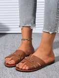 Plus Size Women's Solid Color Summer Flat Slippers Casual Open Toe Sandals