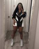 Autumn Sexy Sports Style Loose Casual Contrast Color Long Sleeve Jacket Short Skirt Women Two Piece Set