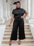 Plus Size Women Flying Sleeve Top and Wide Leg Pants Two Piece Set