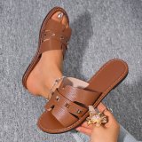 Plus Size Women's Solid Color Summer Flat Slippers Casual Open Toe Sandals