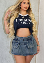 Women's high waist multi-pocket pleated Denim skirts