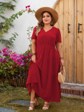Plus Size Women solid short-sleeved v-neck dress