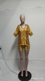Women's Sexy Hollow See-Through Turndown Collar Knitting Two Piece Shorts Set