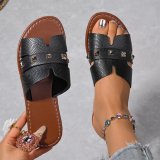 Plus Size Women's Solid Color Summer Flat Slippers Casual Open Toe Sandals